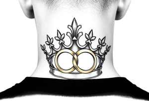 kings and queens crown with two golden wedding rings tattoo idea
