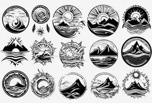 mountains, beach, waves, sun tattoo idea