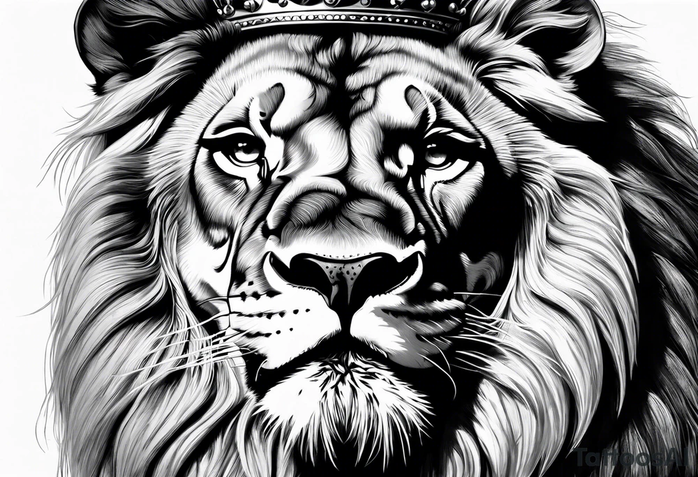 Majestic biting Lion with Crown tattoo idea