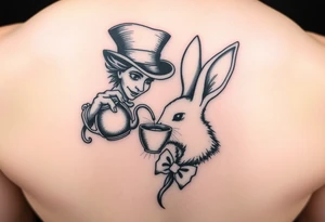 The mad hatter pouring a cup of 
tea into the white rabbits head tattoo idea