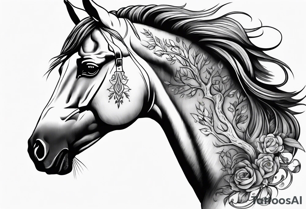 Realistic Horse and Yggdrasil tattoo idea