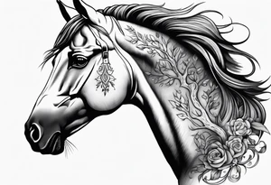 Realistic Horse and Yggdrasil tattoo idea