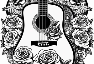 acoustic guitar with roses and eagles tattoo idea