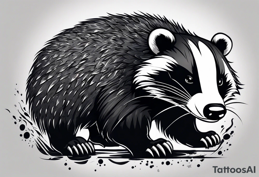 Draw me badger with aggressive full body, killer face with cute smile, very long nails and he attacks like a Turkish gladiator to enemy and also he has very deadly looking. The only weapon is his braveness he fights with his nails. Everybody scares after their first sight but then they like him. tattoo idea