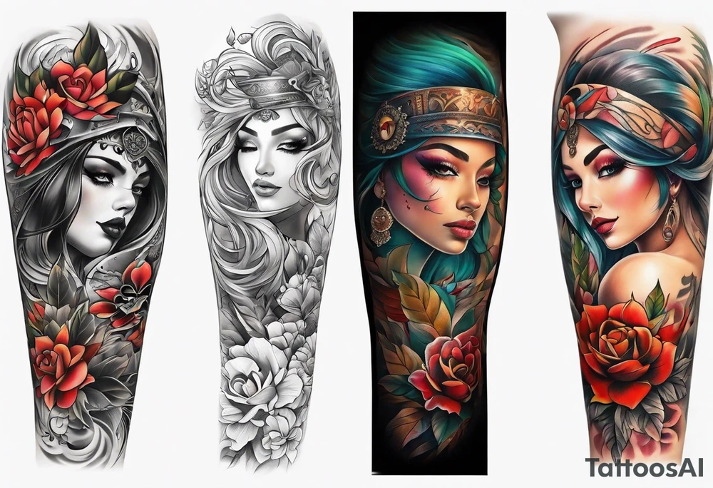 Full leg tattoo from hip to foot, straight design tattoo idea