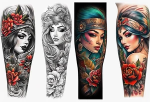 Full leg tattoo from hip to foot, straight design tattoo idea