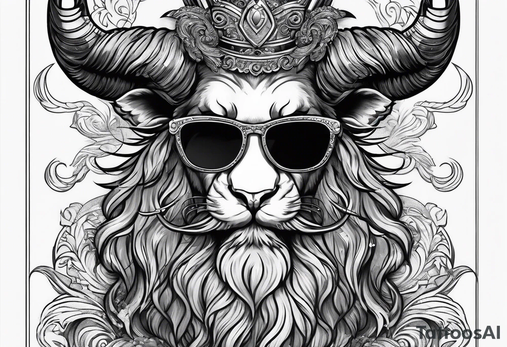 capricorn with beard and sunglasses tattoo idea