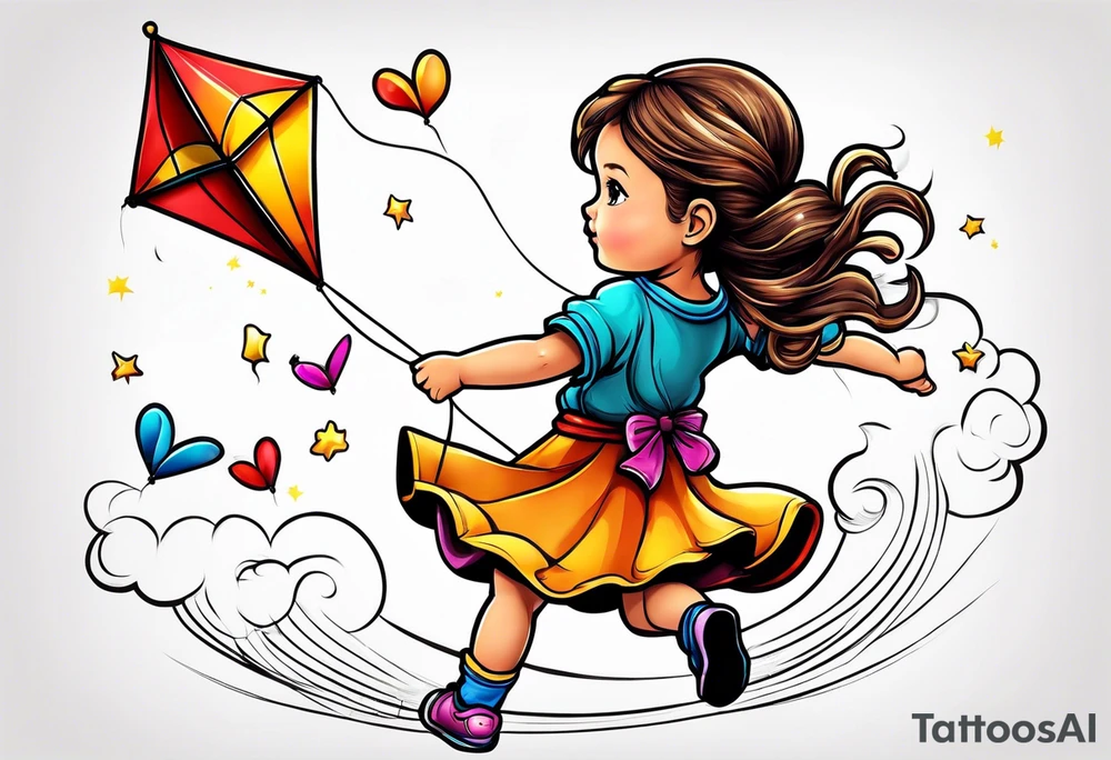 back image of a little girl flying a kite tattoo idea