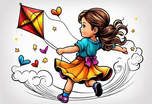 back image of a little girl flying a kite tattoo idea