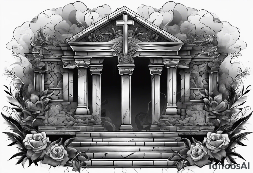 Tomb with smoke and crosses tattoo idea