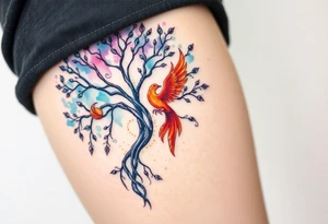 magical tree of life with a phoenix tattoo idea