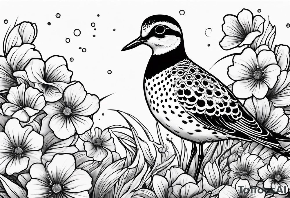 Pacific golden plover with Hawaiian flowers tattoo idea