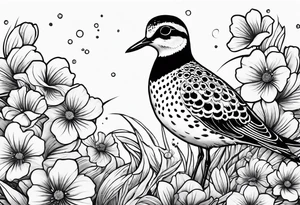 Pacific golden plover with Hawaiian flowers tattoo idea
