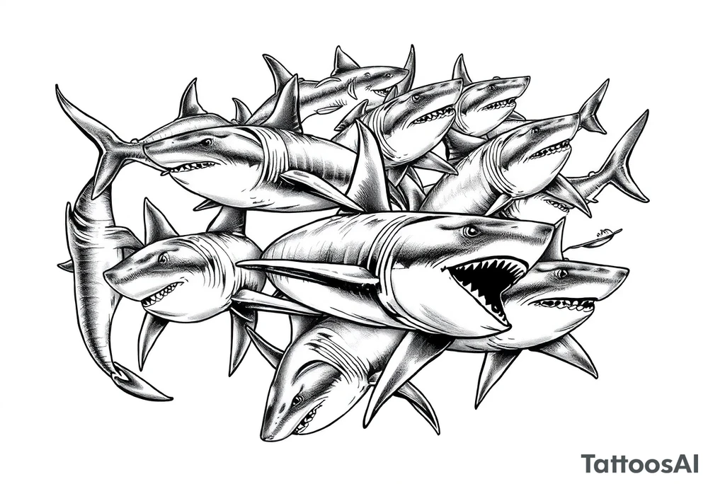 school of sharks from an above view tattoo idea