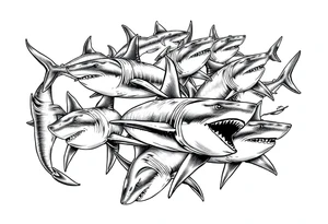 school of sharks from an above view tattoo idea