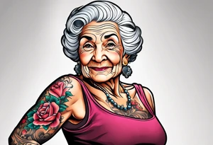 Muscular old lady posing. tattoo idea