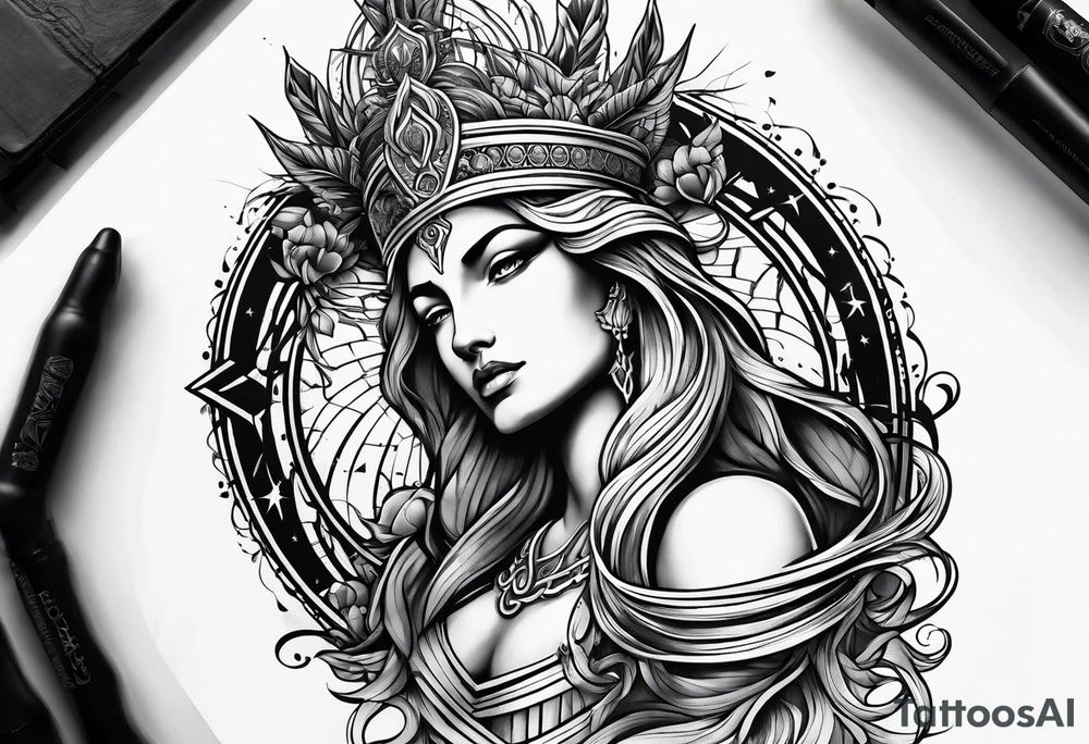 Forearm tattoo of the goddess Justicia tattoo idea