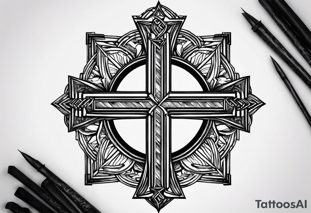 saved by grace with cross of nails tattoo idea