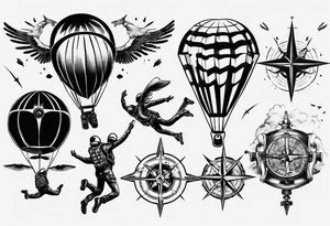 skydiving, shooting guns, adventure, compass tattoo idea