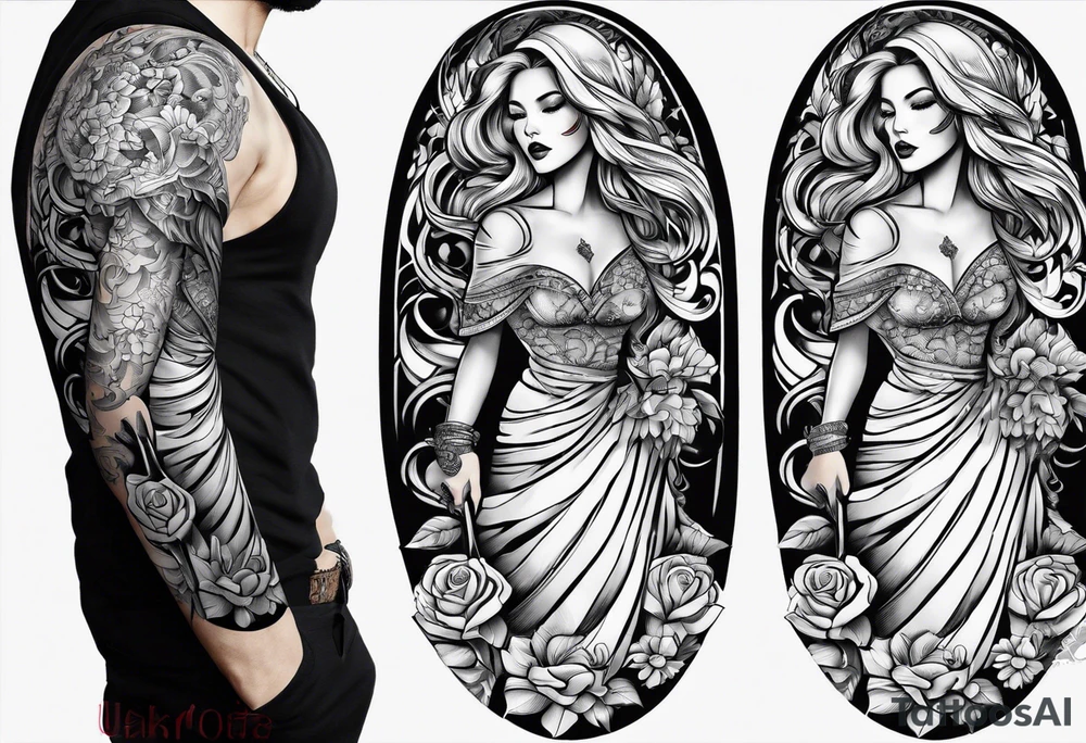 Shadow cloak protecting beautiful dagger tattoo idea