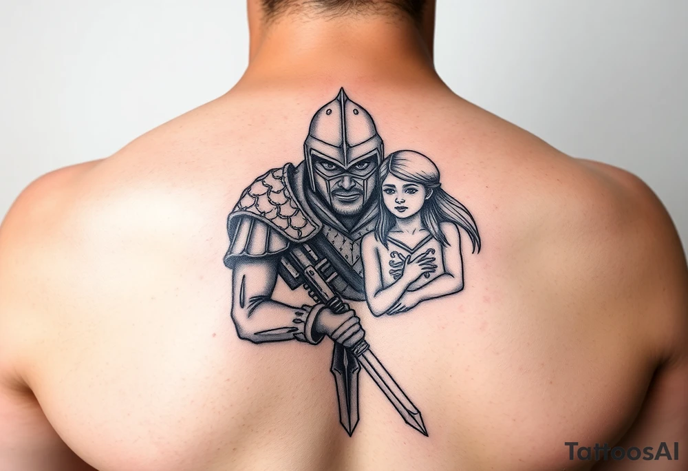 family tattoo for wife and kids, protector, brave, warrior tattoo idea
