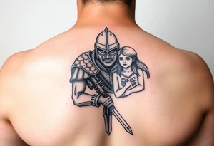 family tattoo for wife and kids, protector, brave, warrior tattoo idea