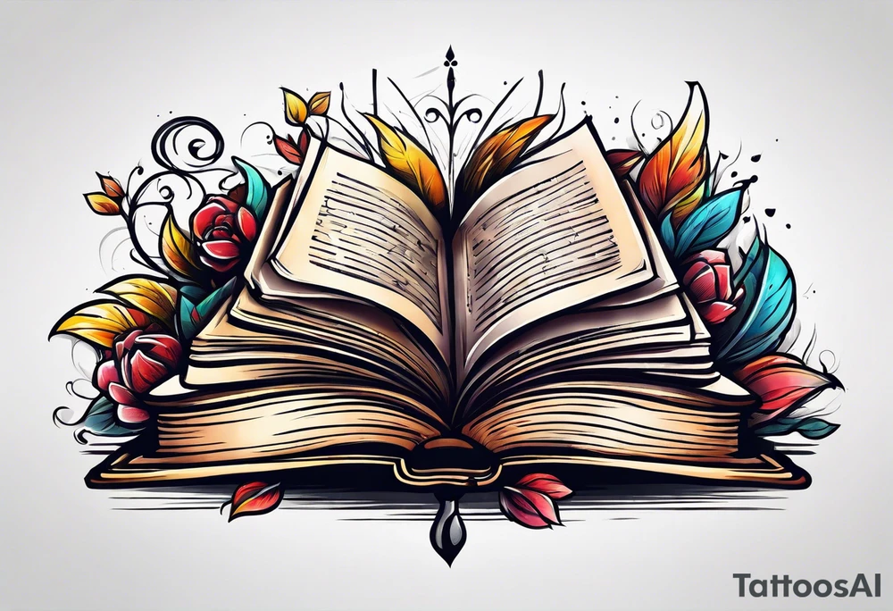 pile of open books tattoo idea