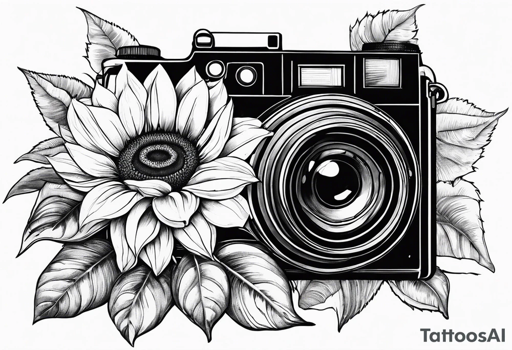 sunflower, camera, flower rose , book tattoo idea