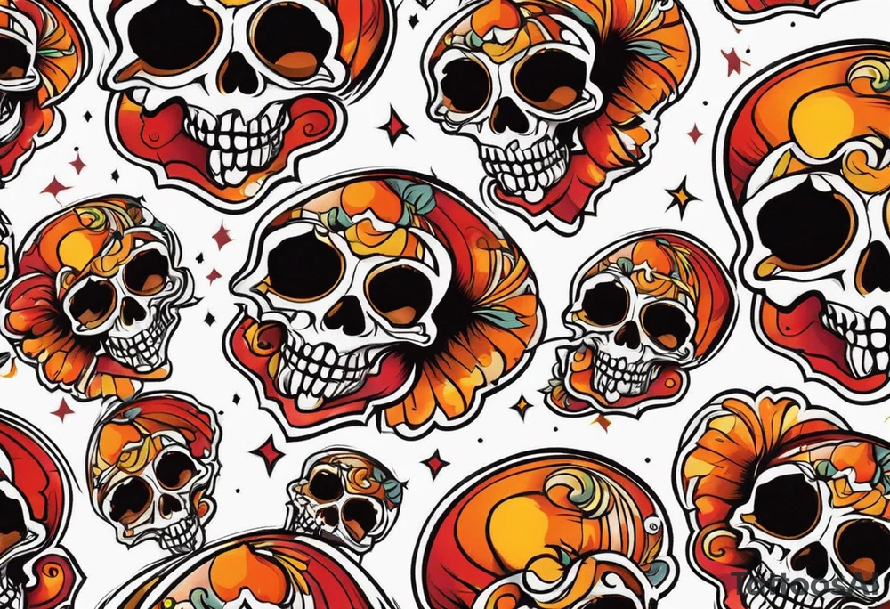 Gothic skull that is red and orange tattoo idea