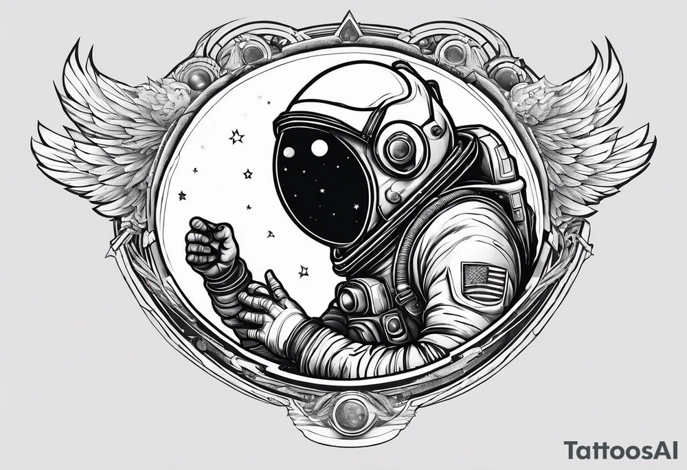 an astronaut hunched over in space from the back holding a planet in his hands tattoo idea