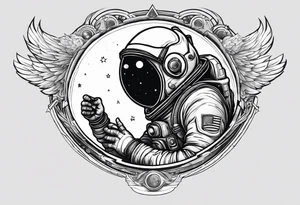 an astronaut hunched over in space from the back holding a planet in his hands tattoo idea
