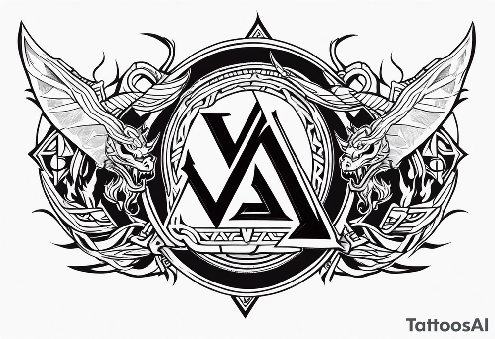 Valhalla sword shield dragon axe Valknut fire tattoo idea Valhalla sword shield dragon axe Valknut fire tattoo idea