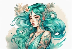 A beautiful namia with turquois scales and teal hair. tattoo idea