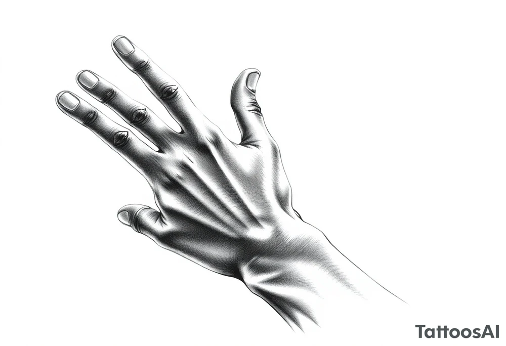 hand reaching all the way out, other hand barely reaching out tattoo idea