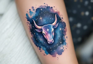The celestial bull of Taurus sparkles with sapphire taurus star constellation across the obsidian night. tattoo idea