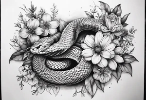 Spine tattoo, snake and flowers tattoo idea
