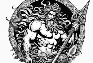 An image of Poseidon holding his trident battling with Medusa tattoo idea