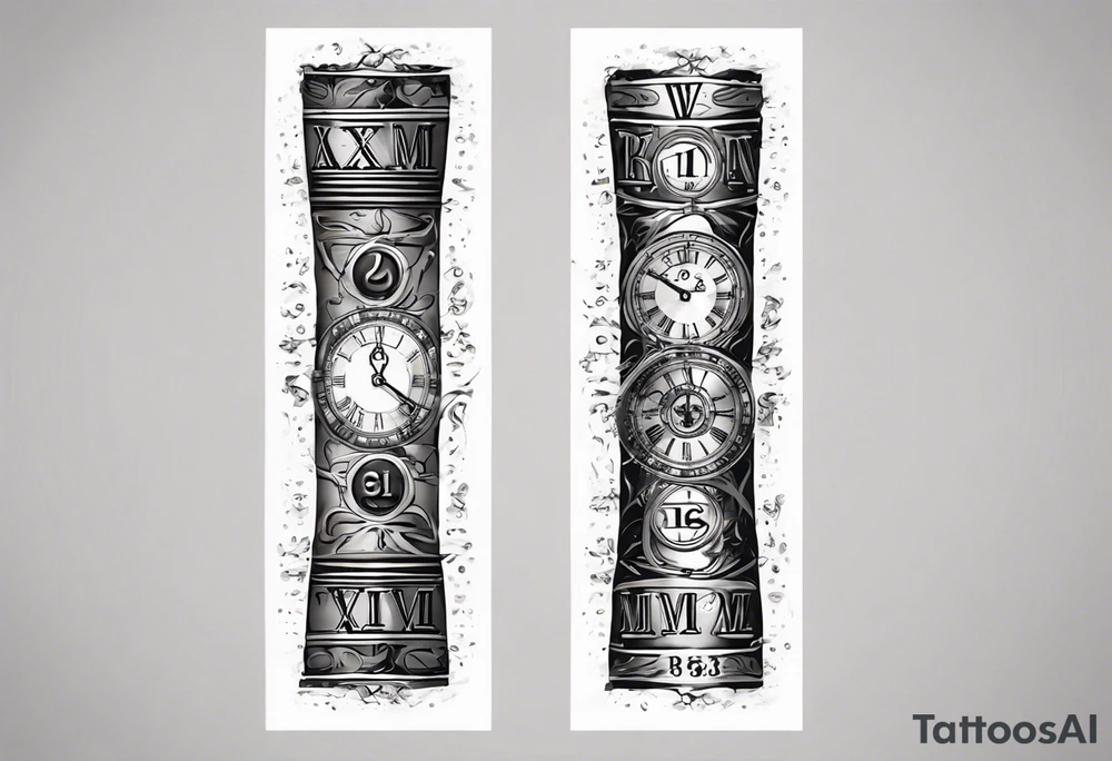 men’s arm sleeve, 1/18 and 8/31 roman numeral tattoo idea