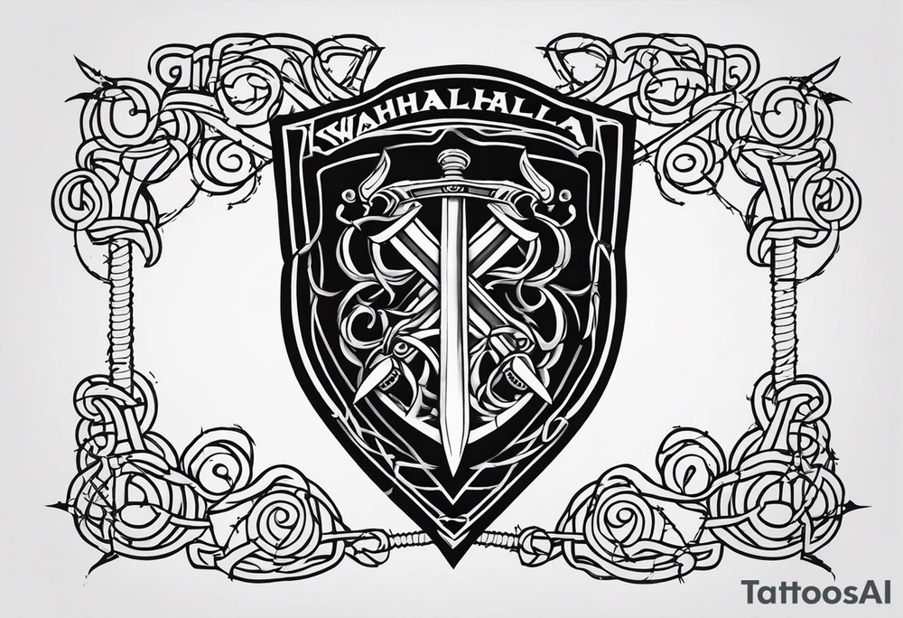 Valhalla sword shield barb wire tattoo idea