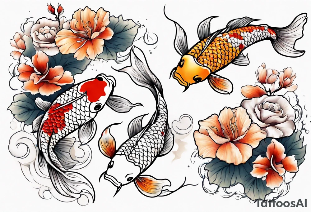 koi carp with floral surroundings tattoo idea