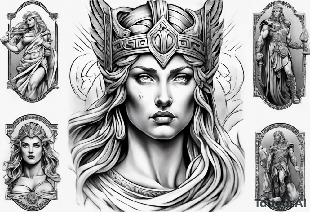 GREEK GODess thor STATUE
ARM SLEEVE
REALISTIC tattoo idea