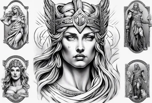GREEK GODess thor STATUE
ARM SLEEVE 
REALISTIC tattoo idea