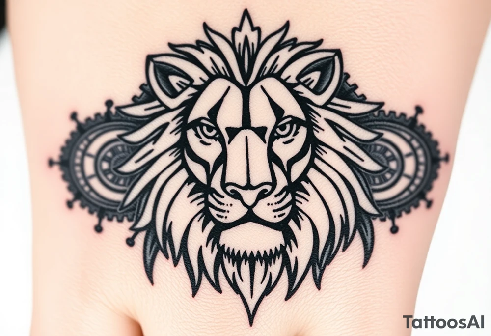Lion made from mechanical gears tattoo idea