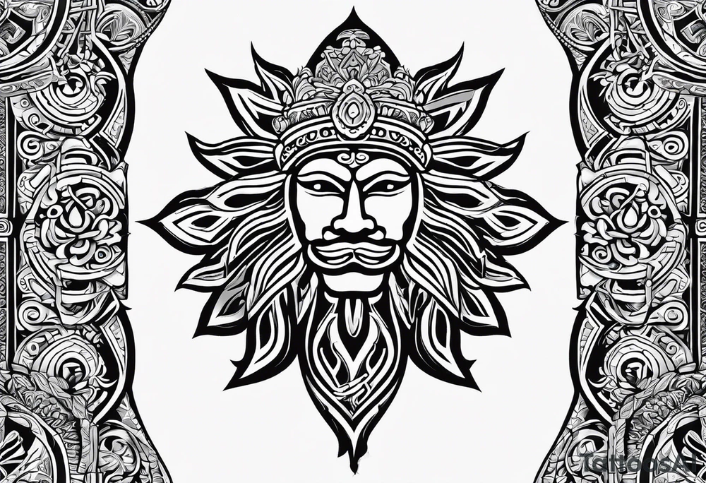 Filipino sun, Filipino Polynesian style, surname Reyes Espina, not vulgar, family crest round shape that looks good on a wrist or bicep, not traditional American tribal, family, love not intricate tattoo idea