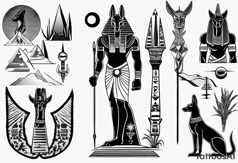 Egyptian god Anubis in desert tattoo idea