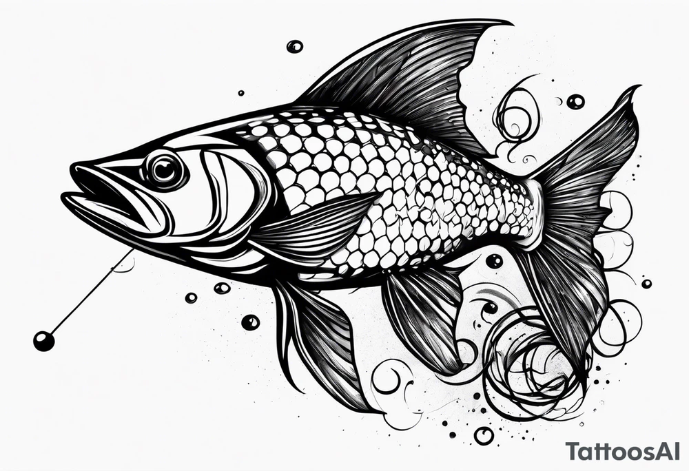 Trash polka blue and black fly fishing theme rib peice tattoo idea
