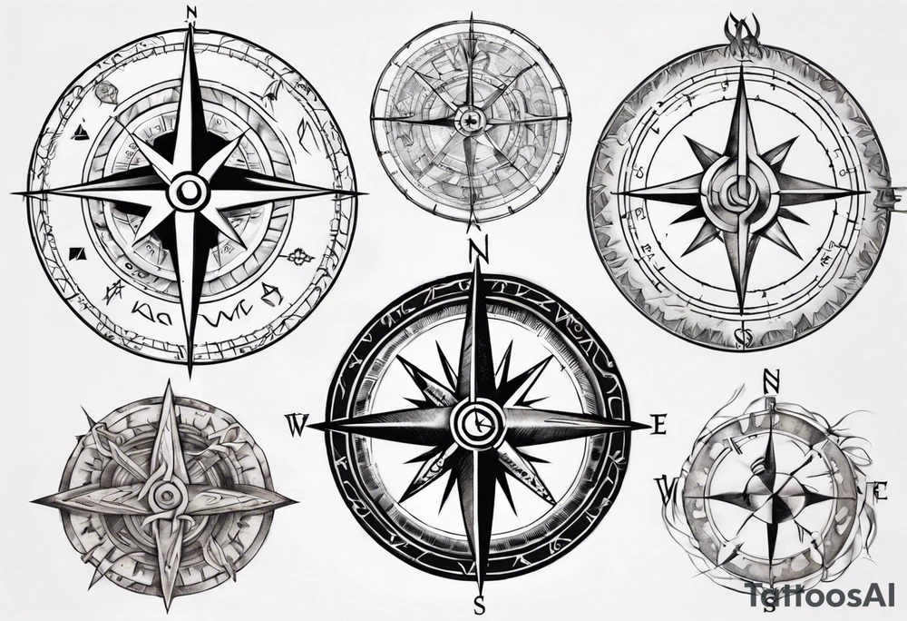 compass with viking runes tattoo idea