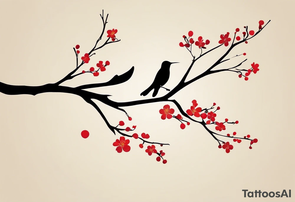 “Create a fine, delicate tattoo that starts at the lower back and extends to the middle of the back. The design should feature a thin, flowing Japanese plum branch, with small plum blossoms and ginkgo leaves subtly integrated into the branch. Carefully conceal the following elements within the design: a small, elegant horseshoe, a hummingbird in flight, a graceful butterfly, an antique pocket watch with intricate details, and a small, sparkling diamond. Ensure that these elements blend seamlessly and harmoniously into the natural flow of the branch, creating a refined and elegant composition with all details appearing subtle and not overwhelming. The overall aesthetic should feel organic, balanced, and artistically intricate.” tattoo idea