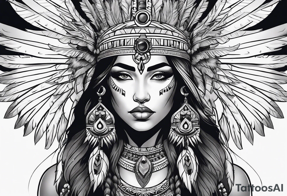 beautiful, kali, valkrye, goddess, native american, chest, left looking in to center, wing tattoo idea