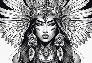 beautiful, kali, valkrye, goddess, native american, chest, left looking in to center, wing tattoo idea